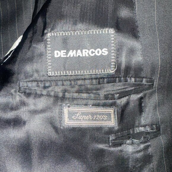 CANALI Super 120s 100% Wool 2-Piece Suit Jacket Coat & Pants Black Gold Stripe - Picture 4 of 7